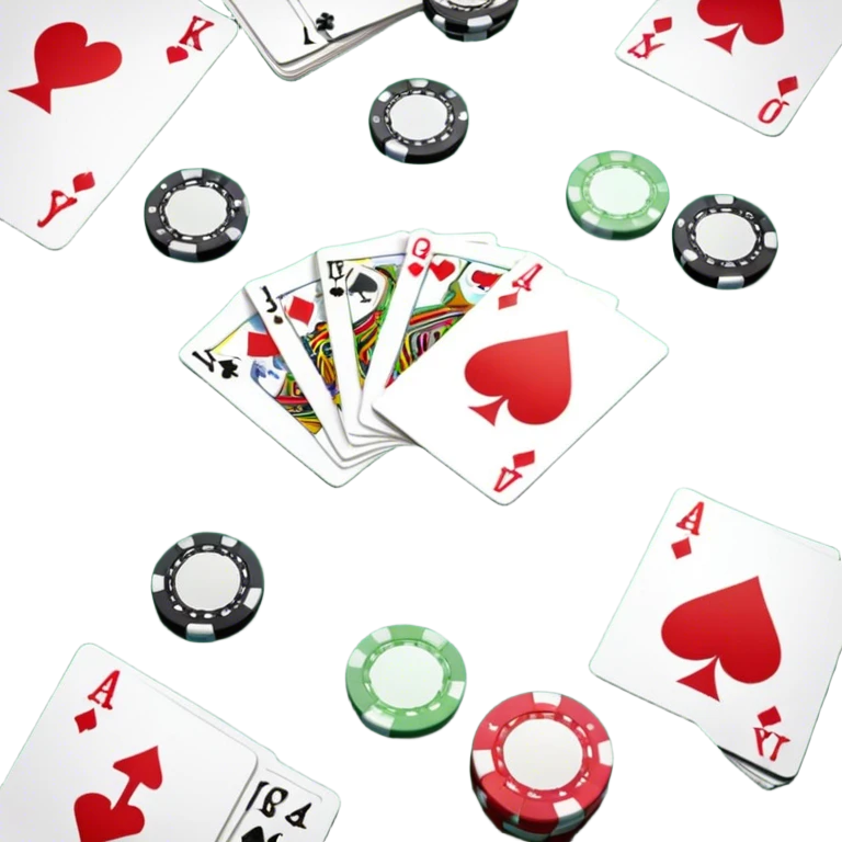 A photorealistic icon featuring playing cards and a stack of poker chips on a green felt table. Bright, detailed design with realistic textures and lighting. Transparent background, clearly symbolizing card games and strategy. emoji