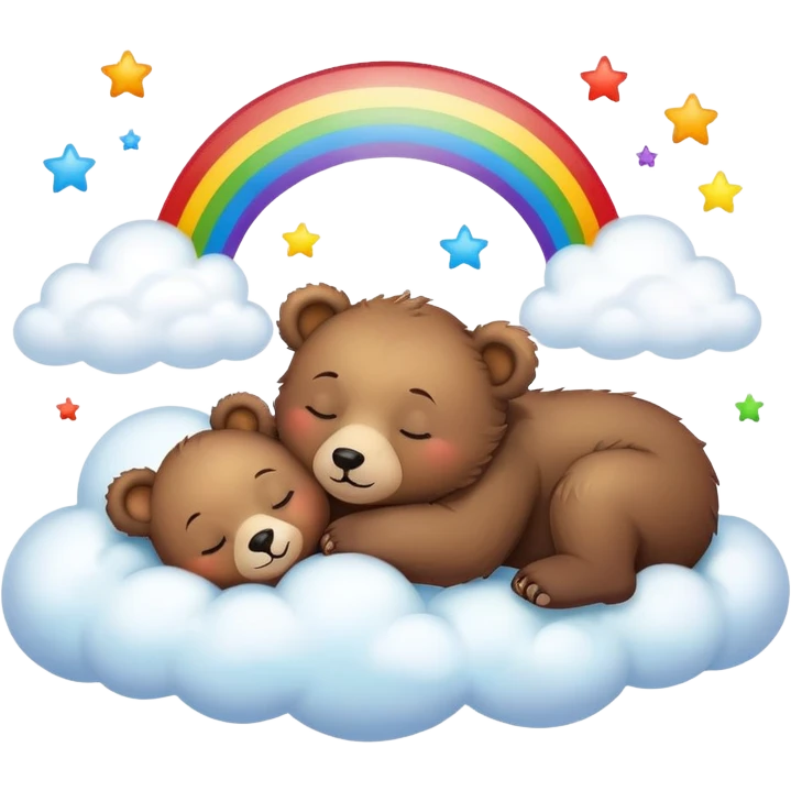 Baby bear sleeping on cloud with rainbow behind  emoji