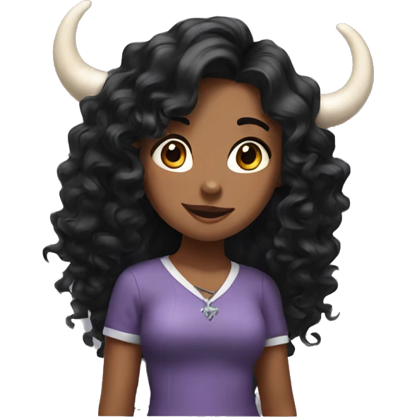 Whit Girl with horns with long curly black hair emoji