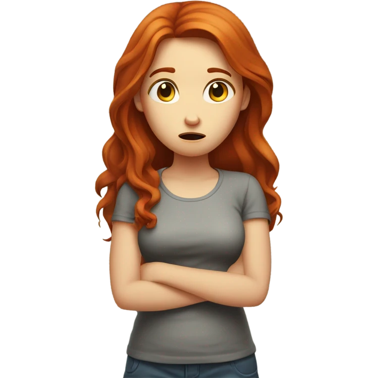 Long hair Red head girl with nervous stomach emoji
