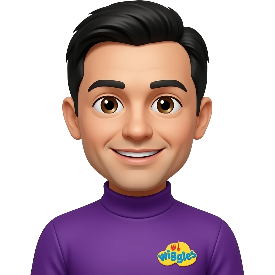 Jeff Wiggle from The Wiggles with brown eyes, black hair, purple skivvy turtleneck shirt emoji