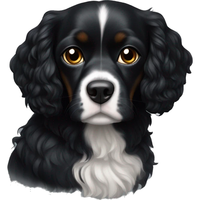 Small completely black king spaniel with black fur on his whole face and white fur on chest emoji
