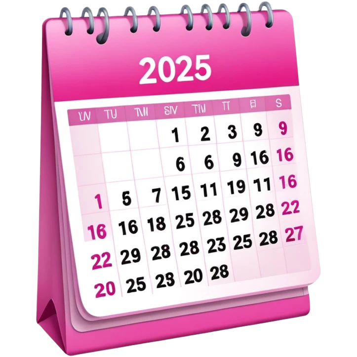 Pink 2025 calendar, mix of light and dark pinks emoji