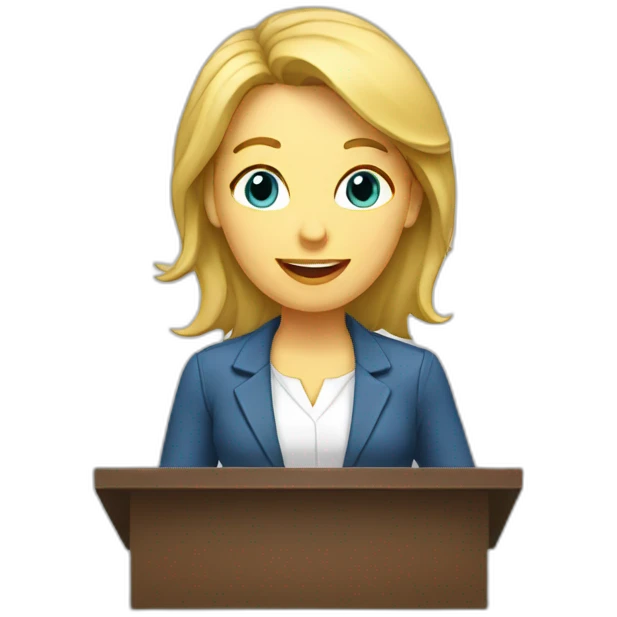 white woman presenting a slide emoji