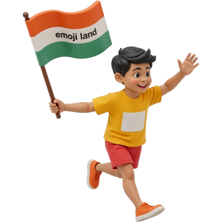 happy runner waving a flag that says 'emojiland' emoji