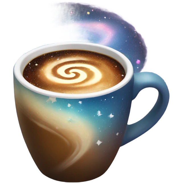 A steaming coffee mug with swirling galaxies and stars forming a spiral inside the liquid. emoji
