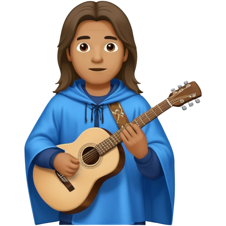 Guy in blue poncho with a long hair and the guitar in his hands emoji