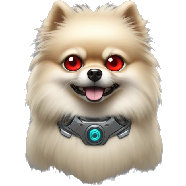 angry pomeranian cyborg with red eye emoji