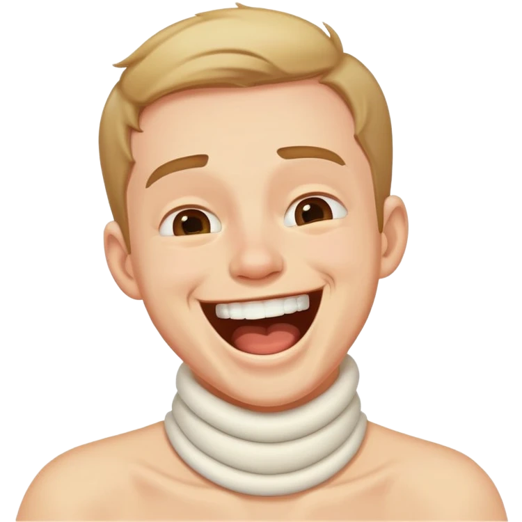 A guy laughing and choking his neck emoji