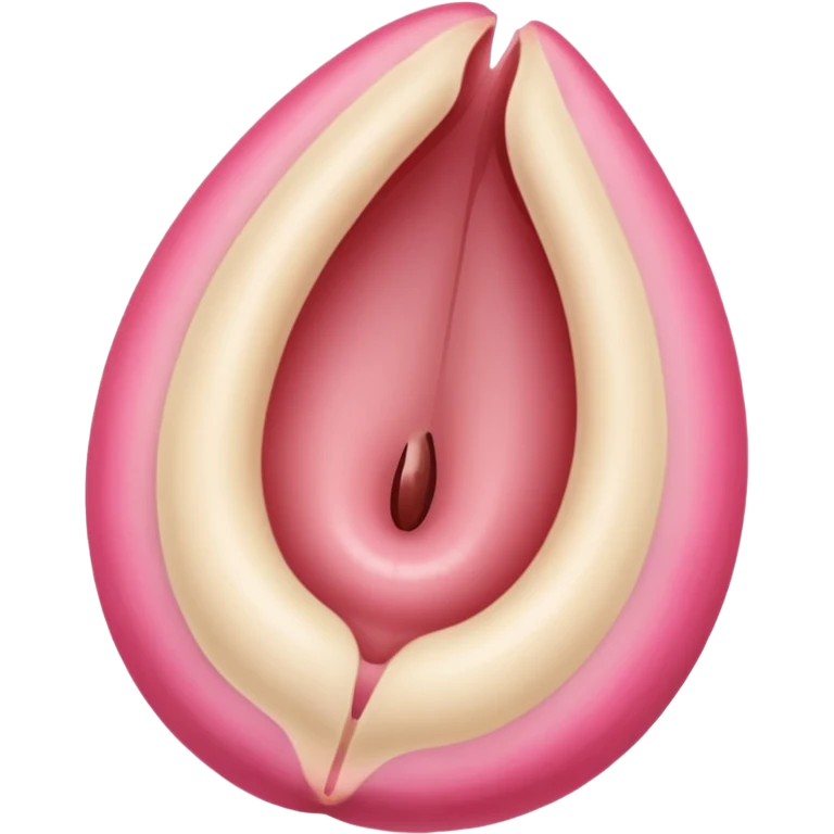 beige and pink vulva appearing moist, round pink clitoris at the top, no face, make it narrow and slim, beige on outer edges, pink on inner edges, slit and small hole in the middle  emoji