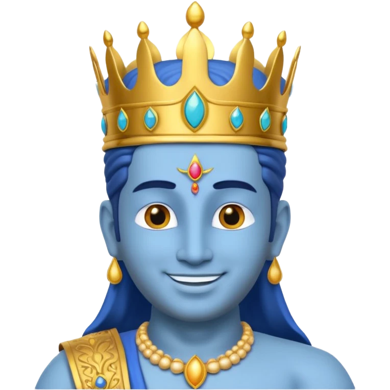 Hindu god Vishnu portrait, head and shoulders only, blue skin, golden crown, sacred jewelry, peaceful smile, divine aura, 3D cartoon, mobile game icon style, clean background, no text, no watermark
 emoji