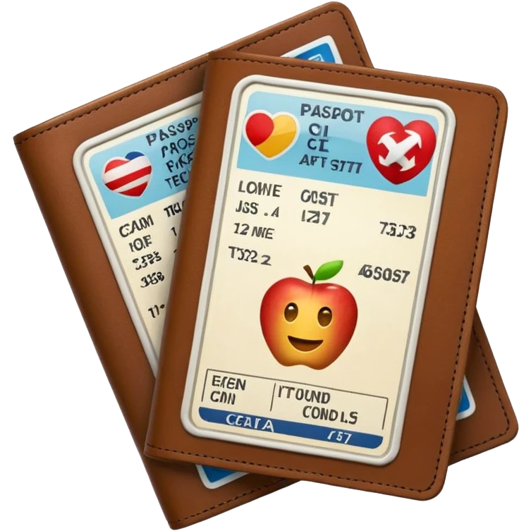 emoji of passport with protruding airline tickets, Apple emoji style, colors #173e12 and #c1a793, no text emoji