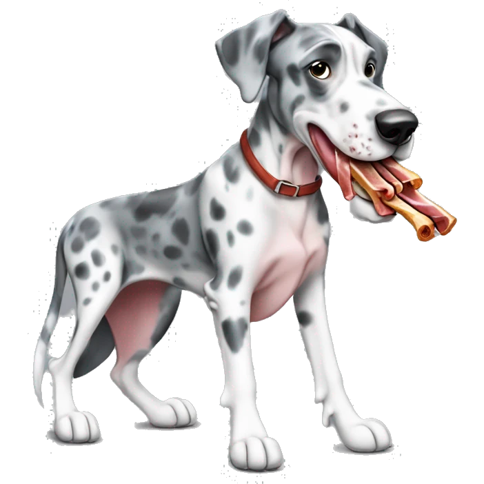 Blue Merle Great Dane eating sliced bacon emoji