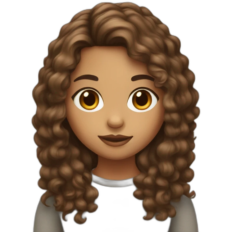 Girl with olive skin, hazel eyes and brown Curley hair in a shaggy middle part  emoji