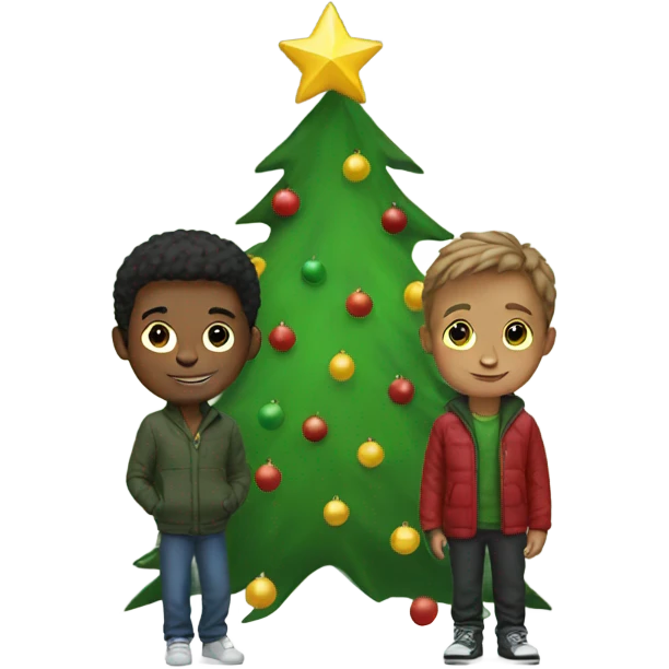 boy by christmas tree emoji