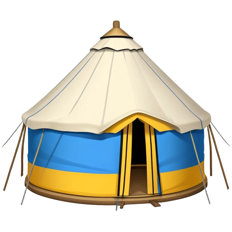 Mongolian yurt tent home, simplified emoji style with bold outlines and bright colors, cartoon style round tent emoji
