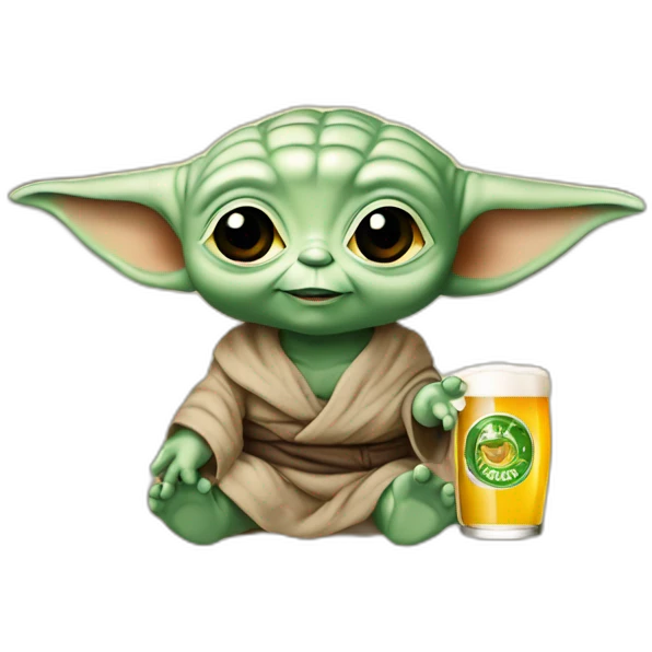 Bébé yoda avec une bière emoji