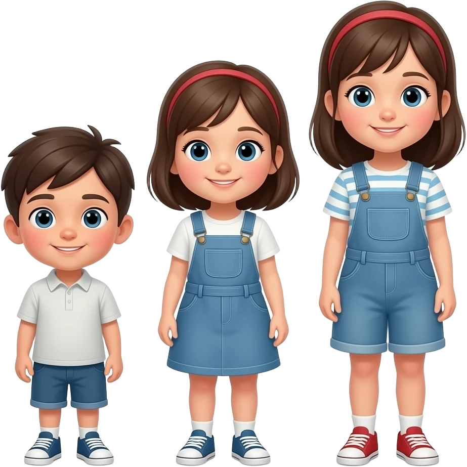 der bub ist am kleinsten. das mädchen ist mittelgroß. das andere mädchen ist die größte emoji