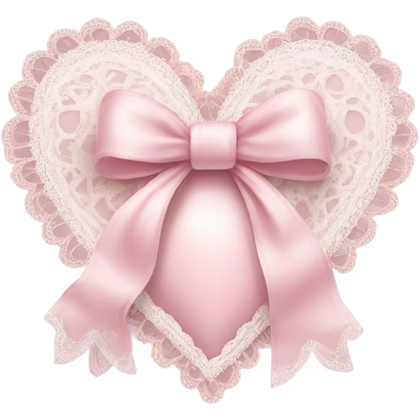 rococo Pastel pink heart with white bow with lace and frills  emoji