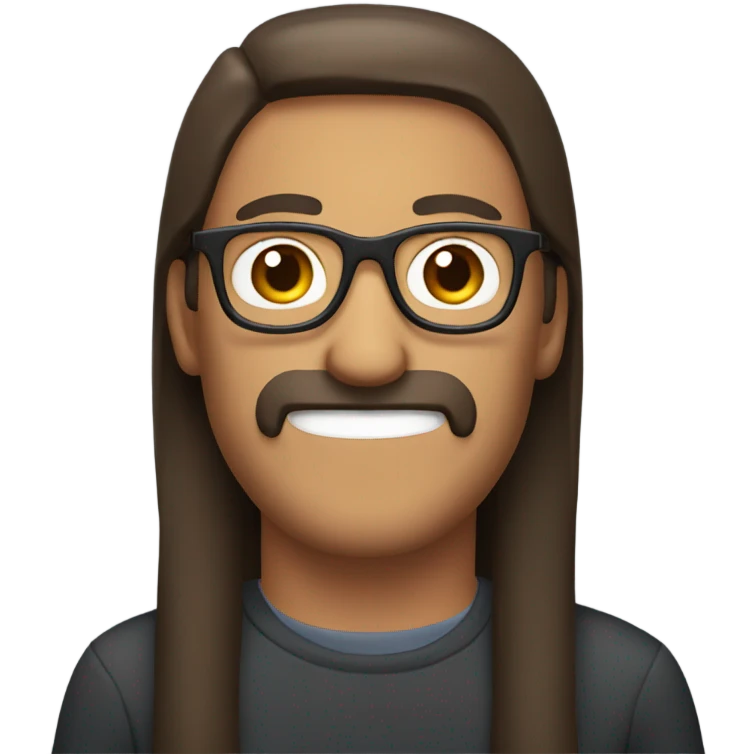 Man with glasses and long straight brown hair eating a wiener  emoji