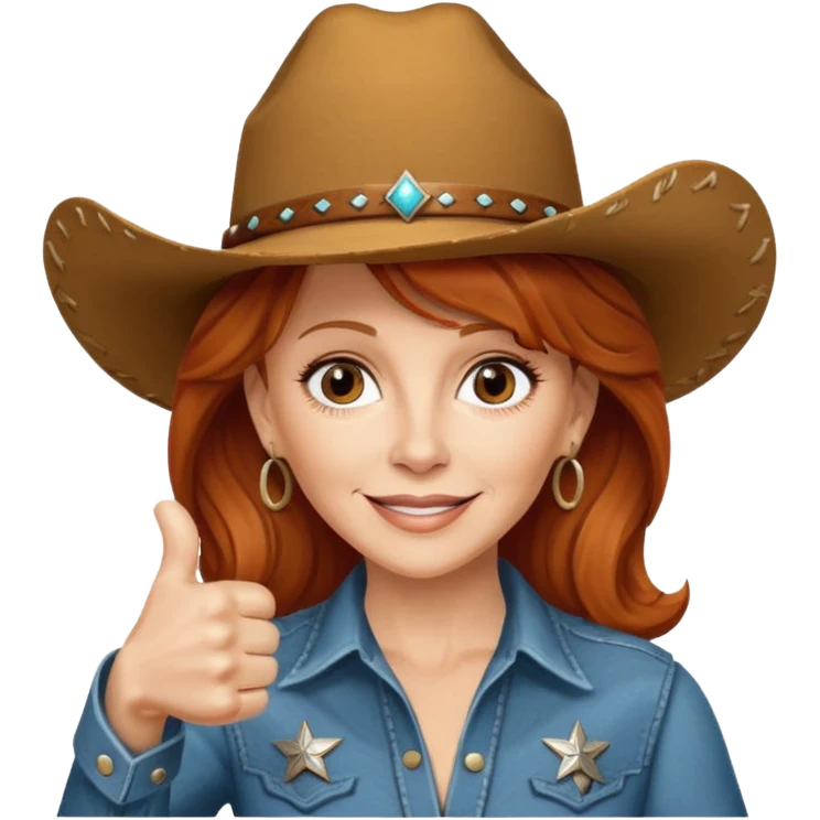 Reba McEntire with a cowboy hat on with a thumbs up  emoji
