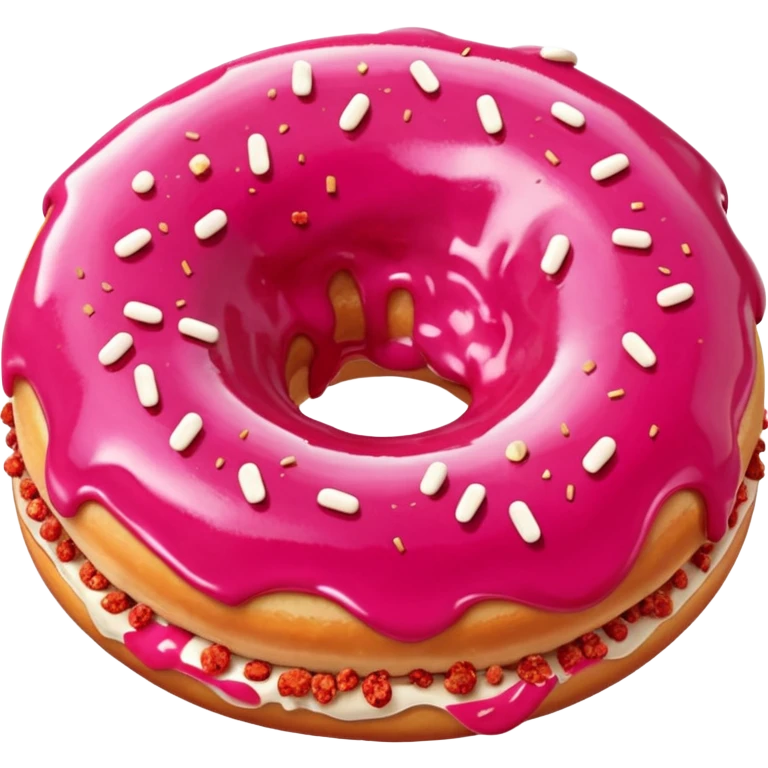 Donut pink glaze, red crumble emoji
