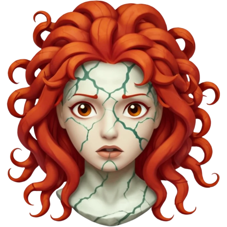 white cracked marble statue head medusa red hair marble no eyeballs emoji