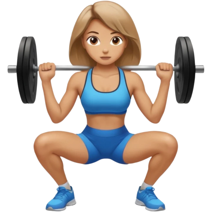 Beautiful woman with light brown shoulder length hair popping a squat without any weights emoji