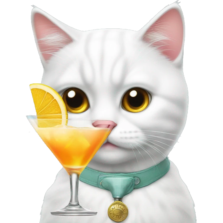 White British cat is drinking cocktail  emoji