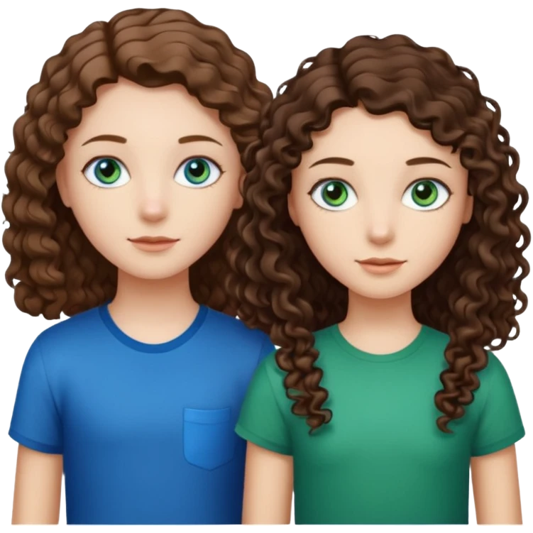 Two girls brunette one with straight long hair and blue eyes one with curly hair middle length and green eyes and the other a boy lighter brown with blue eyes emoji