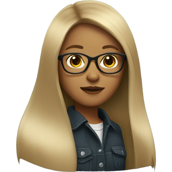 Girl with long, straight, dark blonde hair with glasses emoji