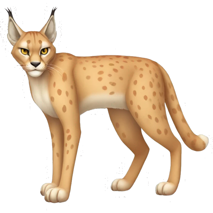 Beige Lynx-Caracal-Fakemon-hybrid with orange points with spots, brown toes, and short tail, full body emoji