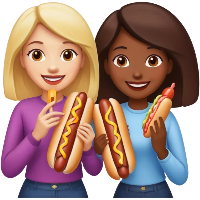 Women eating huge hot dog emoji