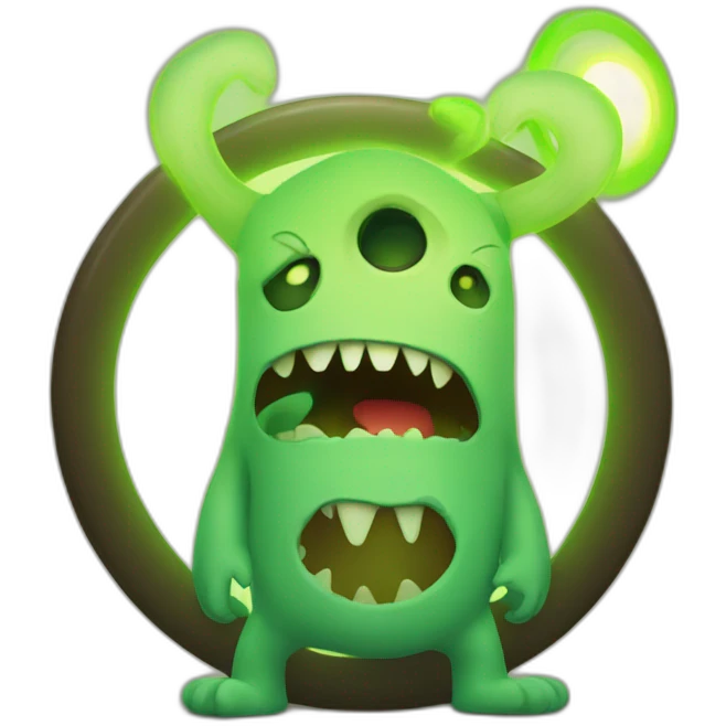 a monster standing in front of a glowing circular ring in the background emoji