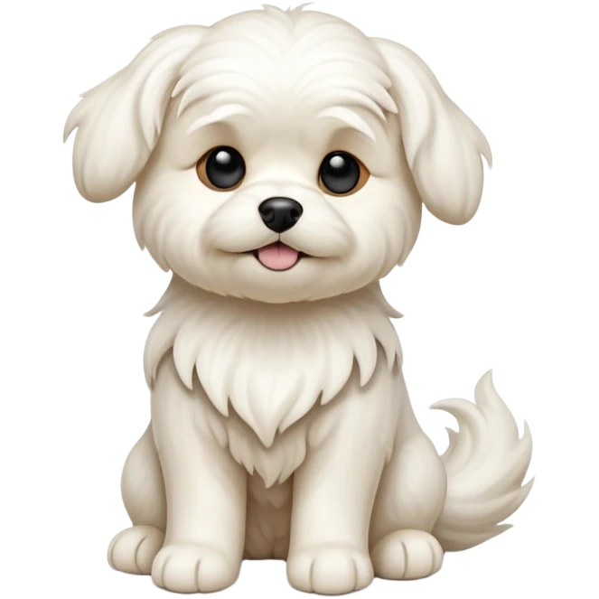 cinematic-[Maltese dog]-realistic-full-body-sitting-emoji,-tail-resting-loosely-beside-its-paws,-head-tilted-dramatically, -wavy-[cream white]-fur,-simplified-yet-realistic-focused-features,-highly-detailed,-glowing-with-an-almost-sarcastic-glow emoji