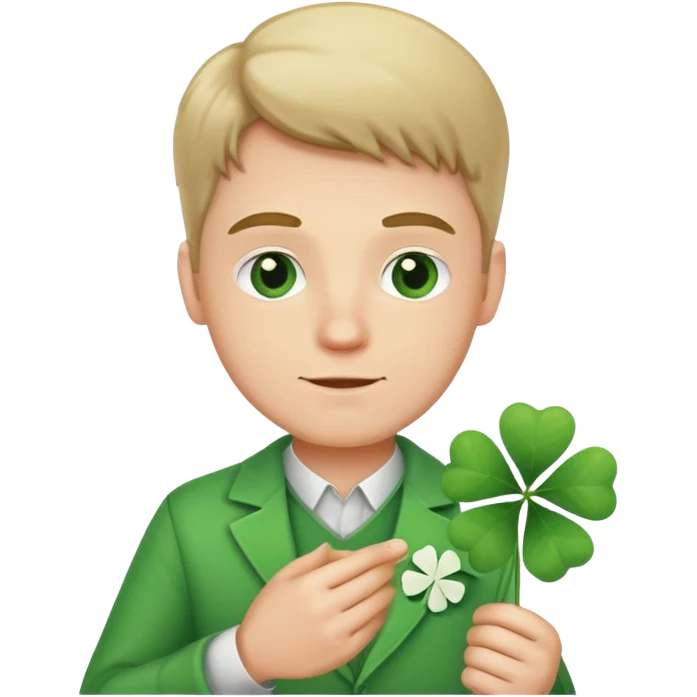 A white guy holding a Clover of 4 leaves emoji