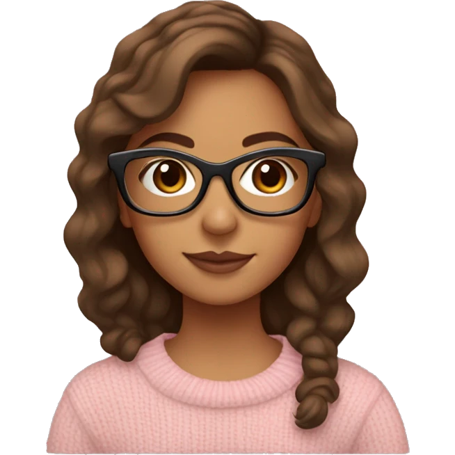 hispanic girl with vintage tortoise glasses and a light pink sweater with brown hair emoji