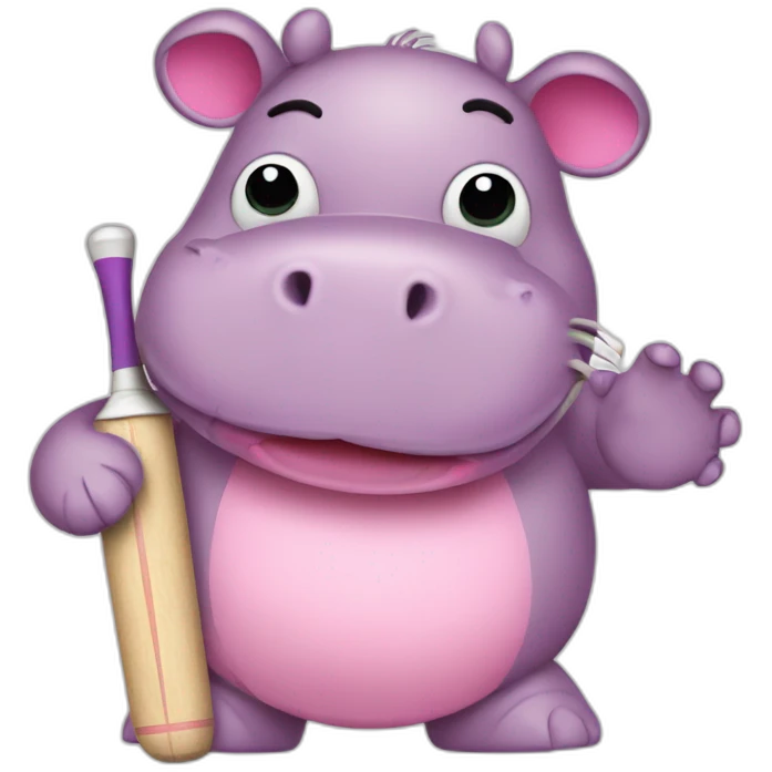 cute pink hippo holding a cricket bat emoji