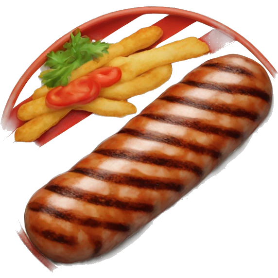 Grilled minced meat in the shape of a sausage. has grilled stripes and is ona plate. emoji