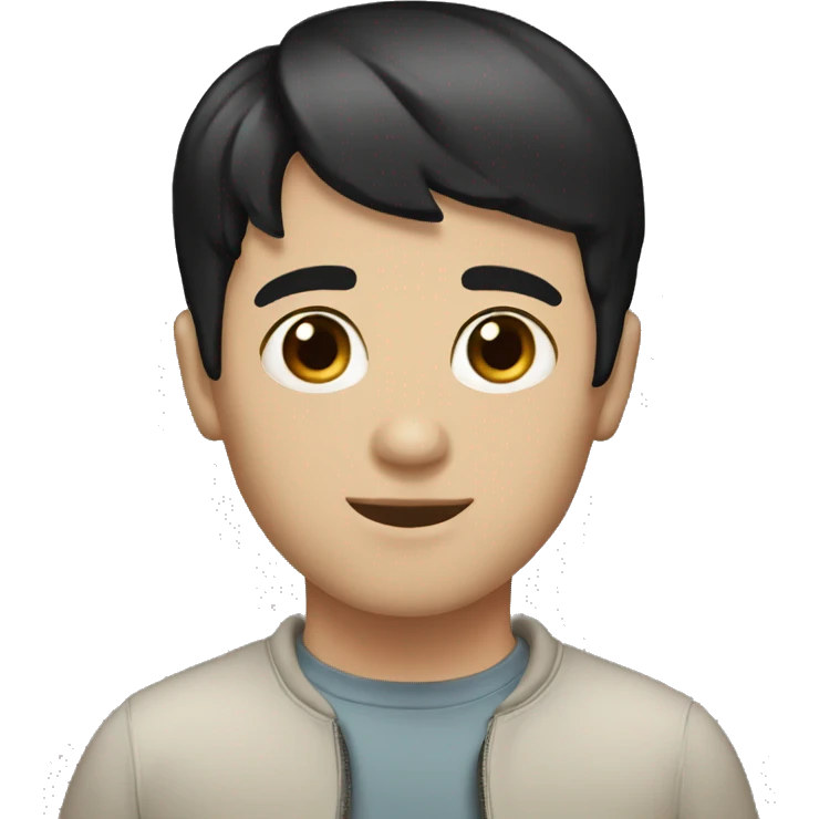 White boy short black hair with bangs brown eyes emoji