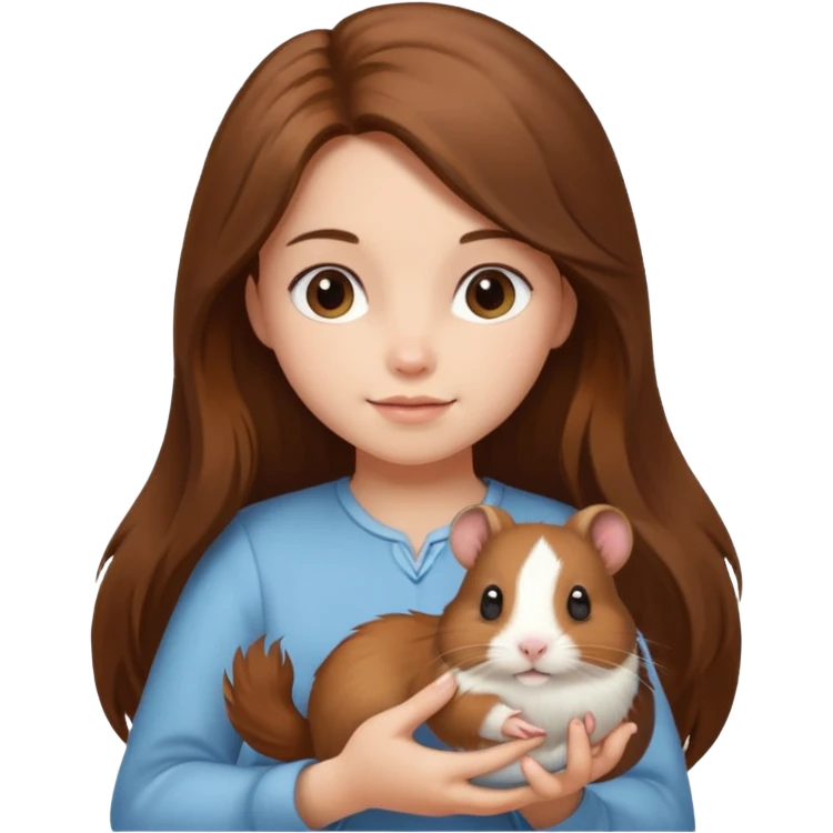 A pretty brown long hair  girl holding a hamster emoji