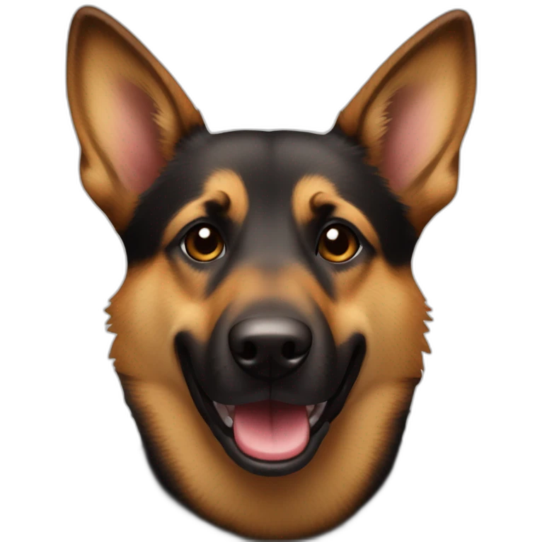 Black and brown alsatian with a crazy face and the tongue outside emoji