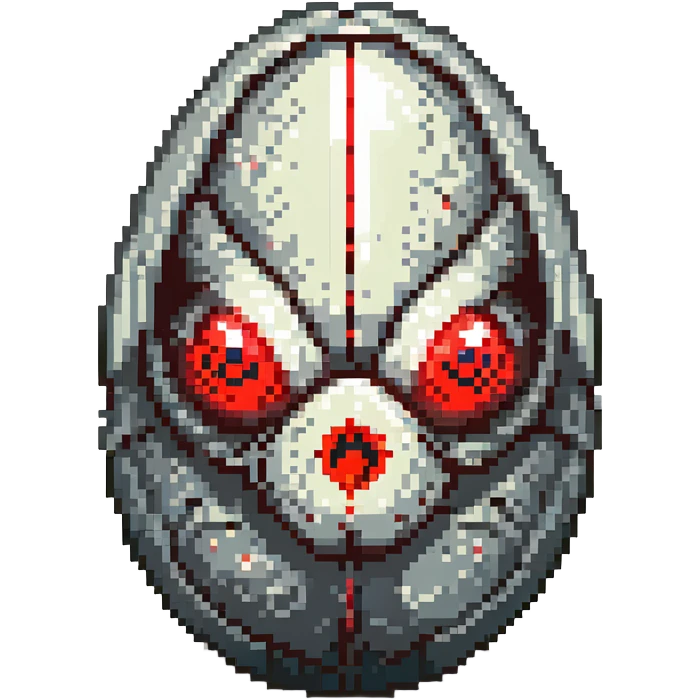 a strange large transparent alien egg, floating inside with a visible creature inside, embryo, embryonic, fetal shape, primordial, early growth, 3 glowing red eyes, illuminated from above, shining glass egg emoji