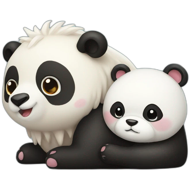 Highland cuttle and panda cuddling emoji