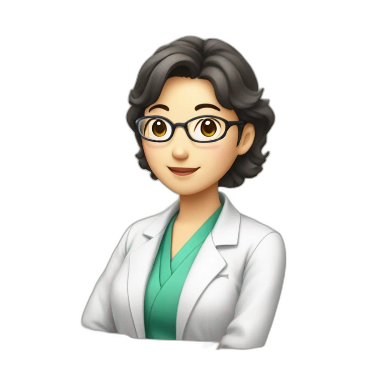 brunnete japanese scientist woman saying thank you emoji