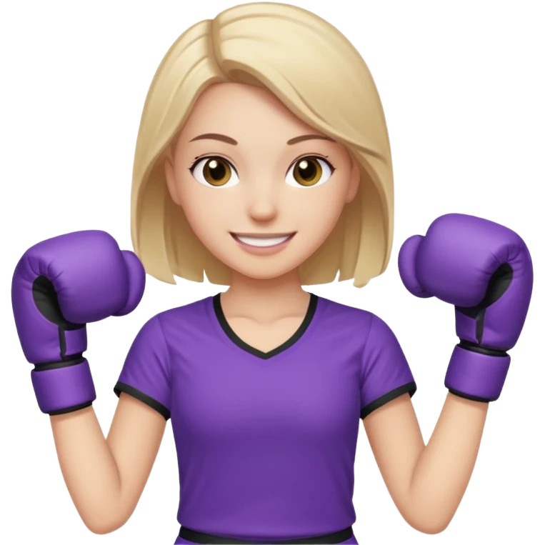 a white girl in  purple gear kickboxing smiling with a full shirt on emoji