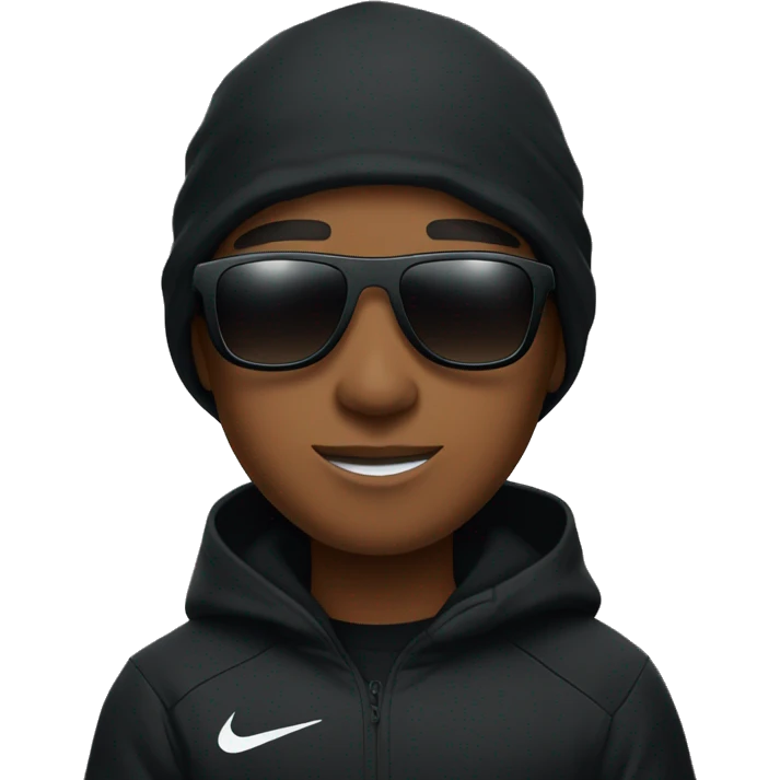 Brown skin boy in a black Nike tech hoodie with a Nike ski mask on and shades emoji