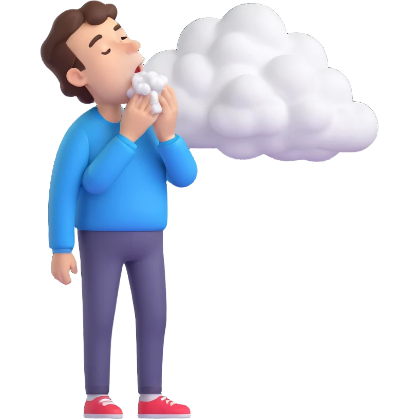 sneezing man with cloud above his head emoji
