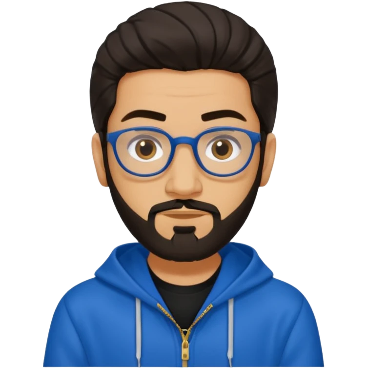 Hassan B from Ali G Indahouse with dark brown long hair and short beard, blue and black outfit emoji