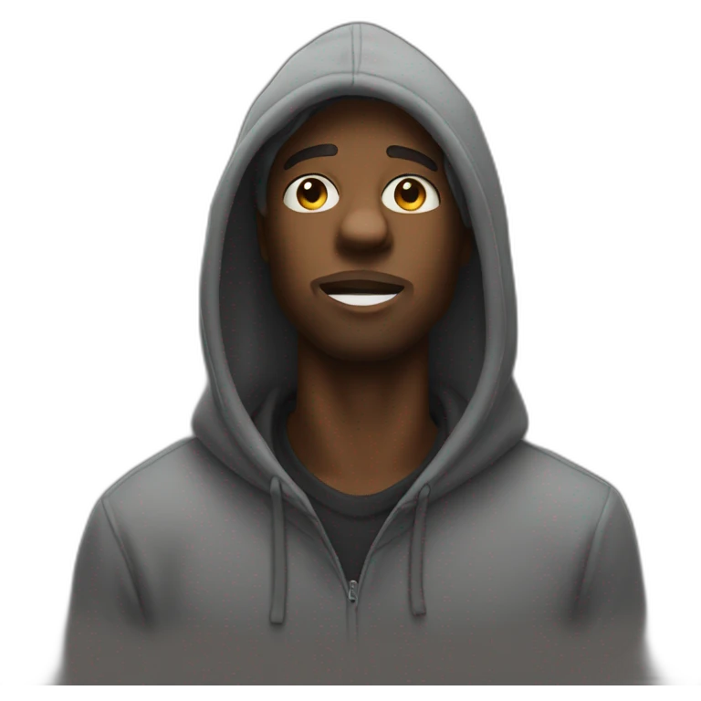 Black guy in a hoodie and hat throwing up emoji